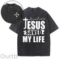 Jesus Saved My Life Easter Jesus Christ  faith And God Washed And Distressed Craft Pint Pattern Crew Neck T-Shirt