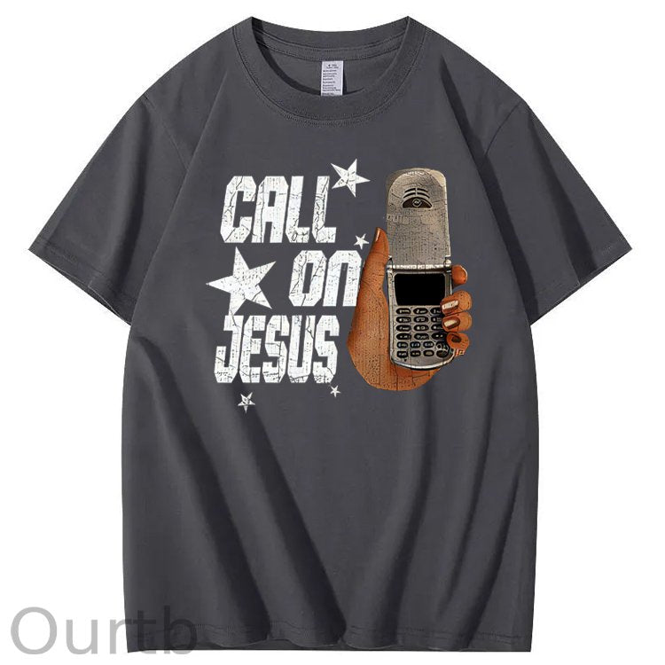 Funny Call On Jesus Pattern 100&Cotton Print T-Shirt