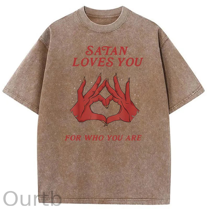 Satan Loves You Washed Cotton T-Shirt