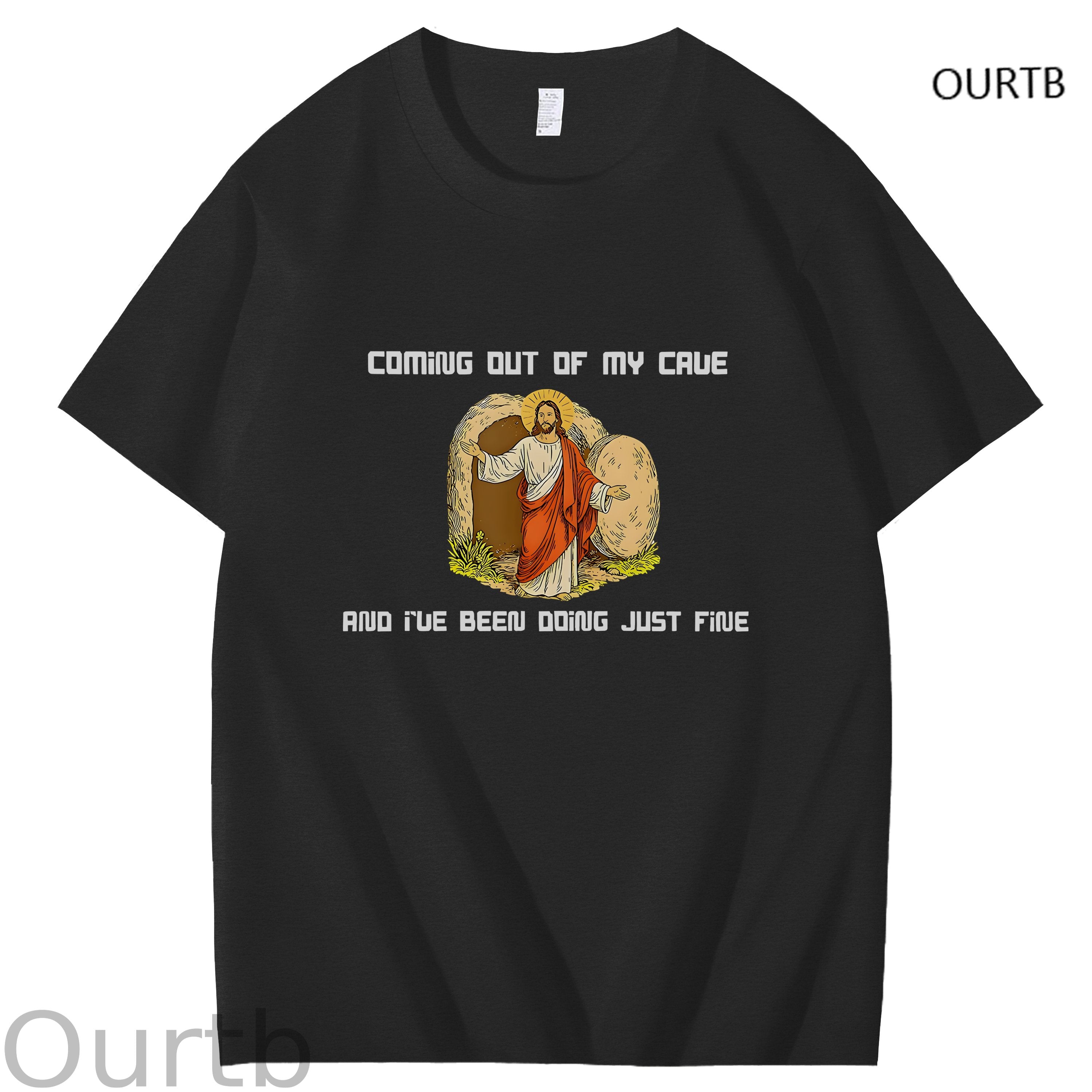 Coming Out Of My Cave And I've Been Doing Just Fine Jessus Art Pattern Print T-Shirt