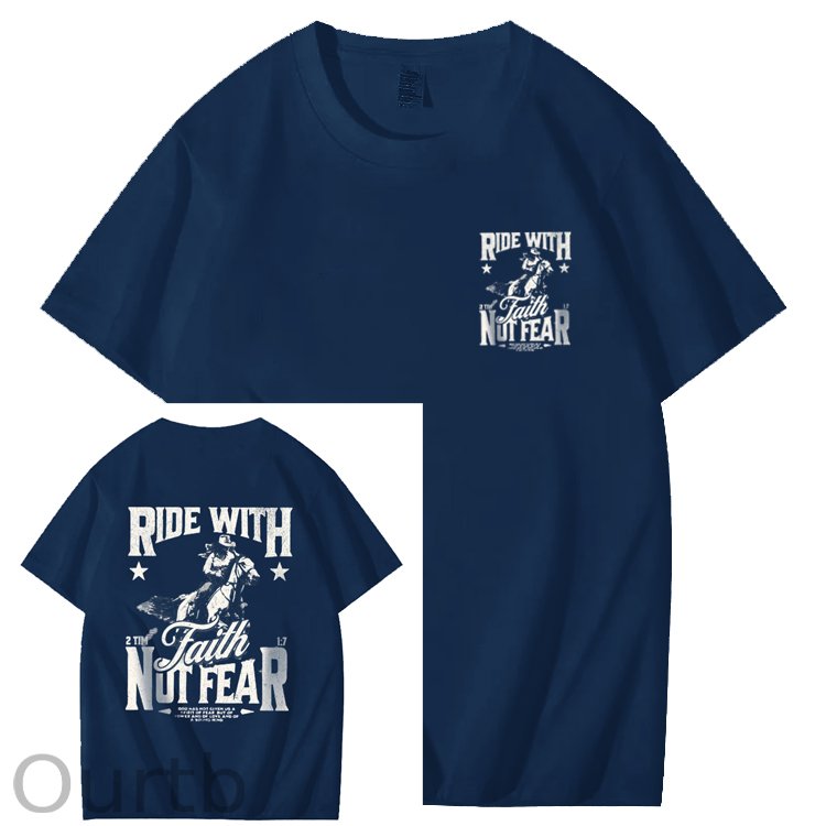 Ride With Faith Not Fear Jesus Christian Faith Art Pattern Print T-Shirt