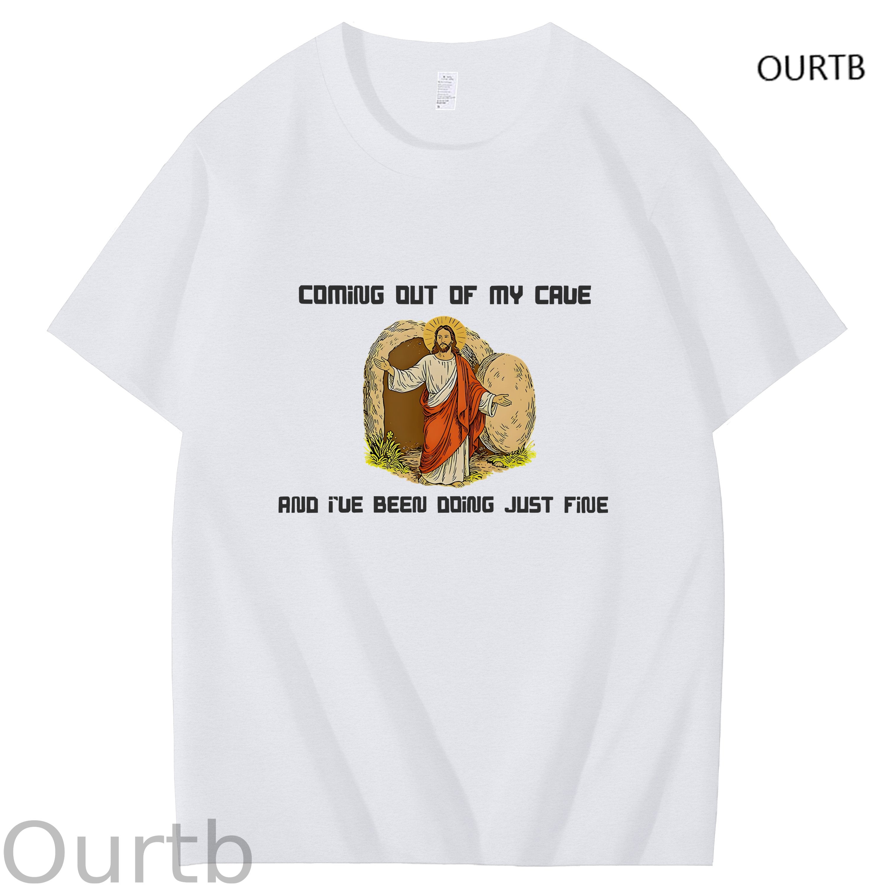Coming Out Of My Cave And I've Been Doing Just Fine Jessus Art Pattern Print T-Shirt