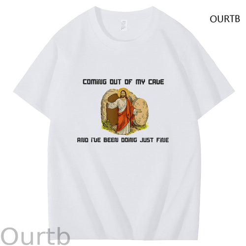 Coming Out Of My Cave And I've Been Doing Just Fine Jessus Art Pattern Print T-Shirt
