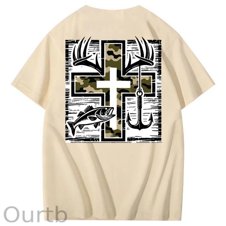 Camo Cross Antlers Faith 100% Cotton T-Shirt
