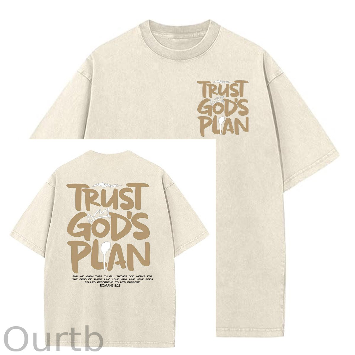 Trust God's Plan Pattern Washing And Aging Process Crew Neck T-Shirt