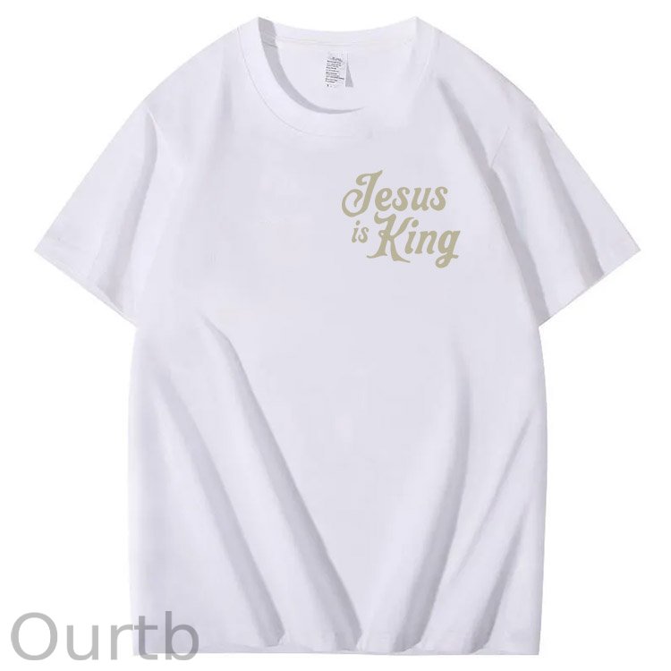 Jesus Is King Pattern  Print Cotton T-Shirt