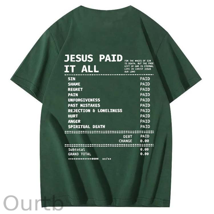 Jesus Paid It All Pattern Print Crew Neck T-Shirt