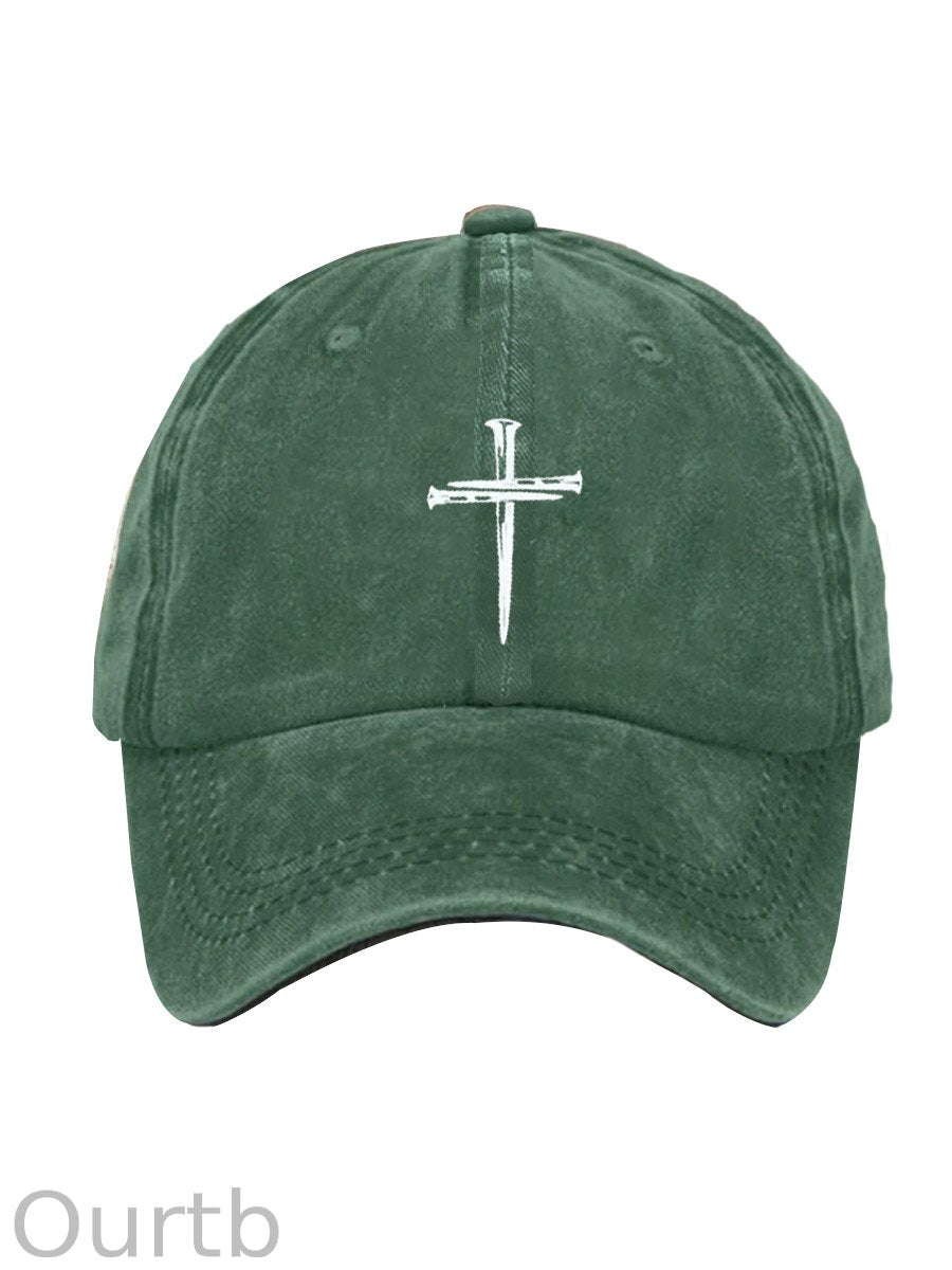 Christian Cross Pattern Washed And Distressed Hats