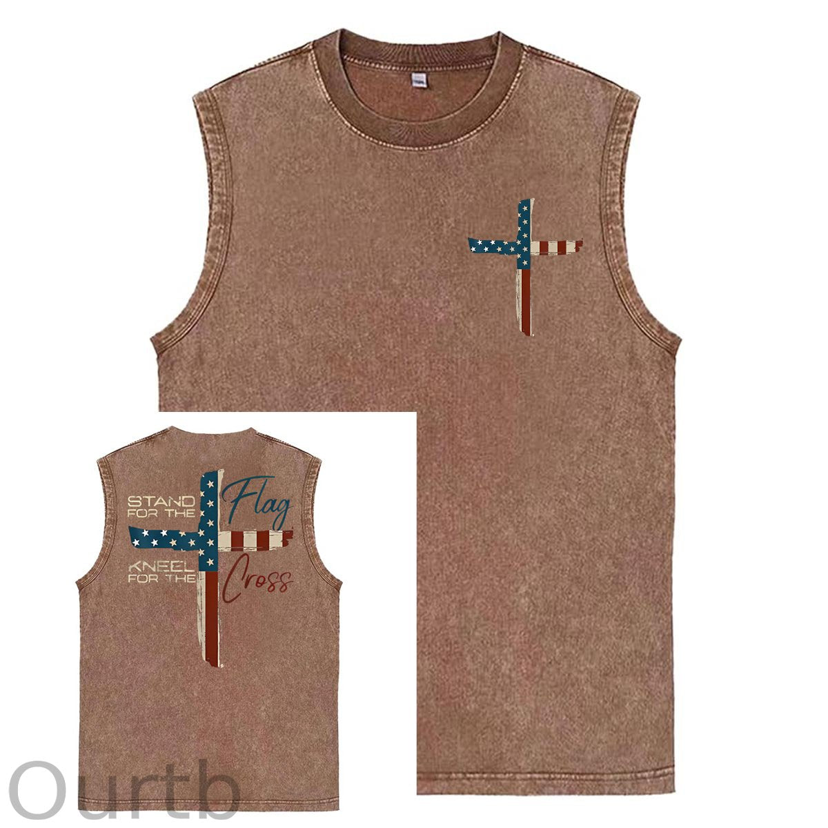 Stand For The Flag Kneel For The Cross 4th Of July Print Washed Cotton Sleeveless Tank Tops