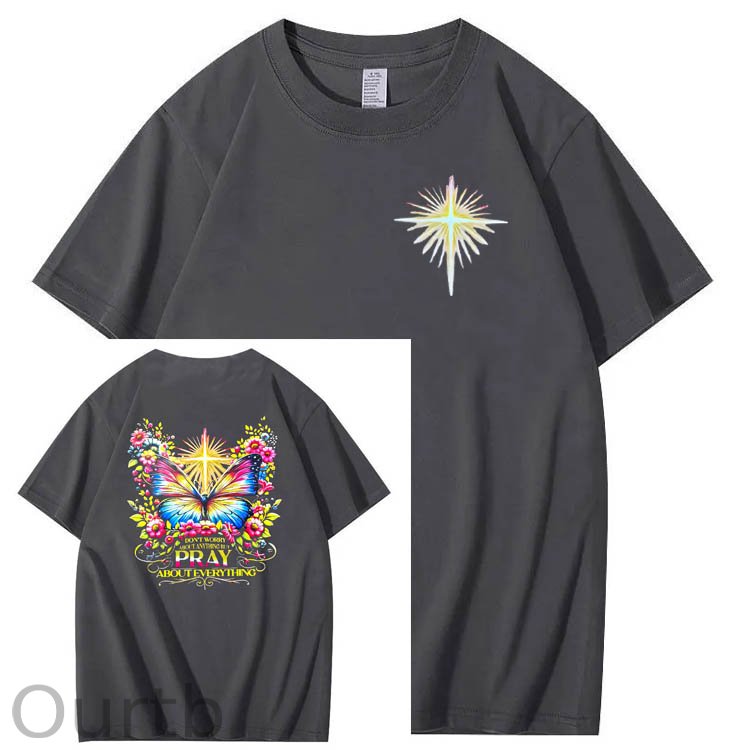 Pray About Everything Pattern Print 100% Cotton T-Shirt