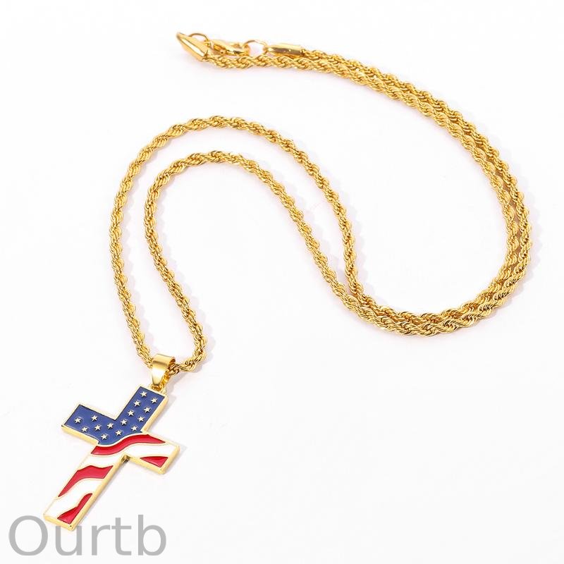 Vintage Casual American Flag Cross Necklace 65735606TO