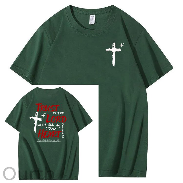 Trust In The  Lord Pattern Print Crew Neck T-Shirt