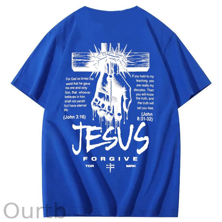 Jesus Forgive Pattern Print 100%Cotton T-Shirt