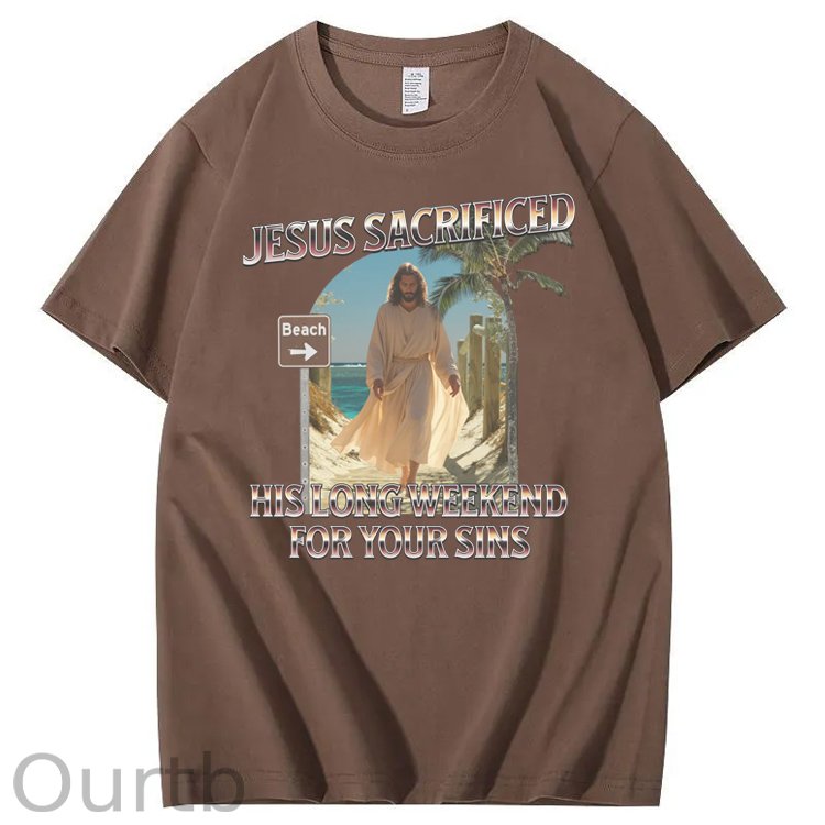 Jesus Sacrifice  Hislong  Weekend  For Your Sins Pattern Print Crew Neck T-Shirt