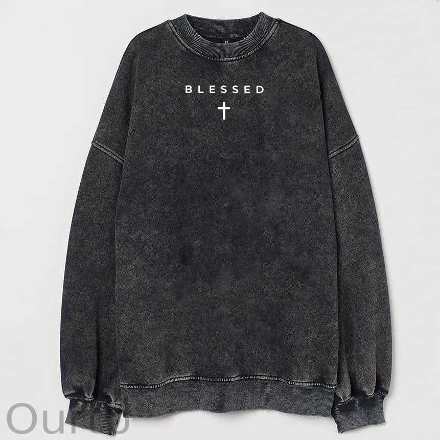Cross Blessed Cotton Washed Long Sleeve Sweatshirt/Shirt