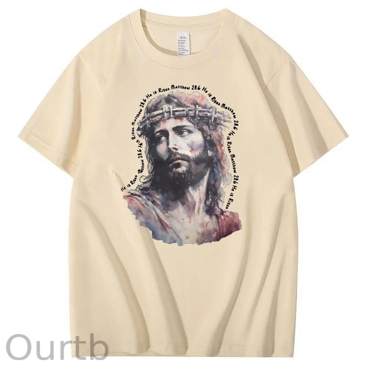 Watercolor Jesus Pattern Print Crew Neck T-Shirt