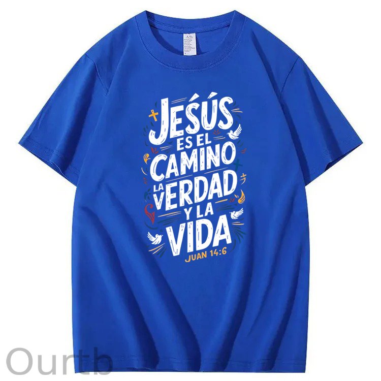 Men'S Casual Summer T-Shirt - Trendy Graphic Print, Round Neck, Machine Washable - White with Inspirational Spanish Quote "JESUS CAMINO Y VIDA", Every funny tshirt short sleeve shirt oversized tshirt