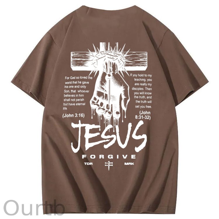 Jesus Forgive Pattern Print 100%Cotton T-Shirt