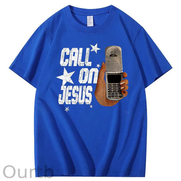 Funny Call On Jesus Pattern 100&Cotton Print T-Shirt