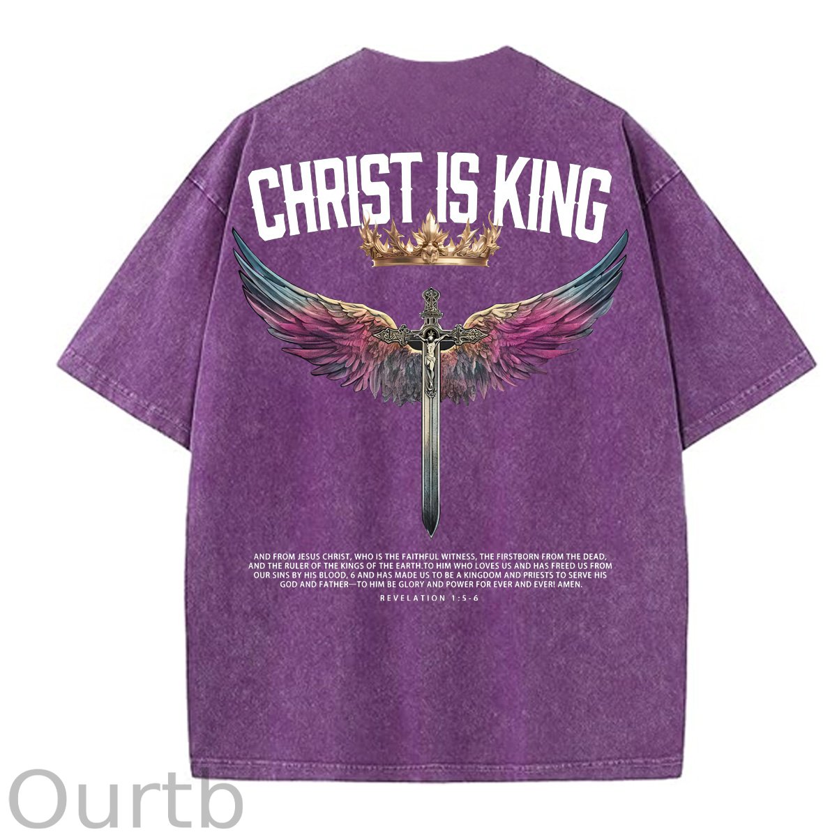 Christ Is King  Pattern Washing And Aging Process Crew Neck T-Shirt