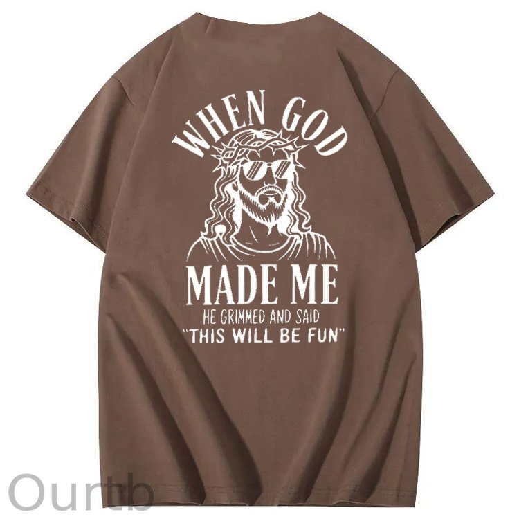 When God Made Me He Grinned And Said This'll Be Fun Jesus Pattern  Print 100%Cotton T-Shirt