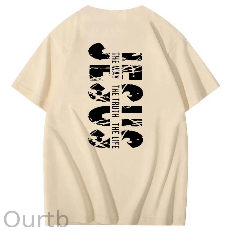 Jesus The Way The Truth The Life  Pattern Print Crew Neck T-Shirt
