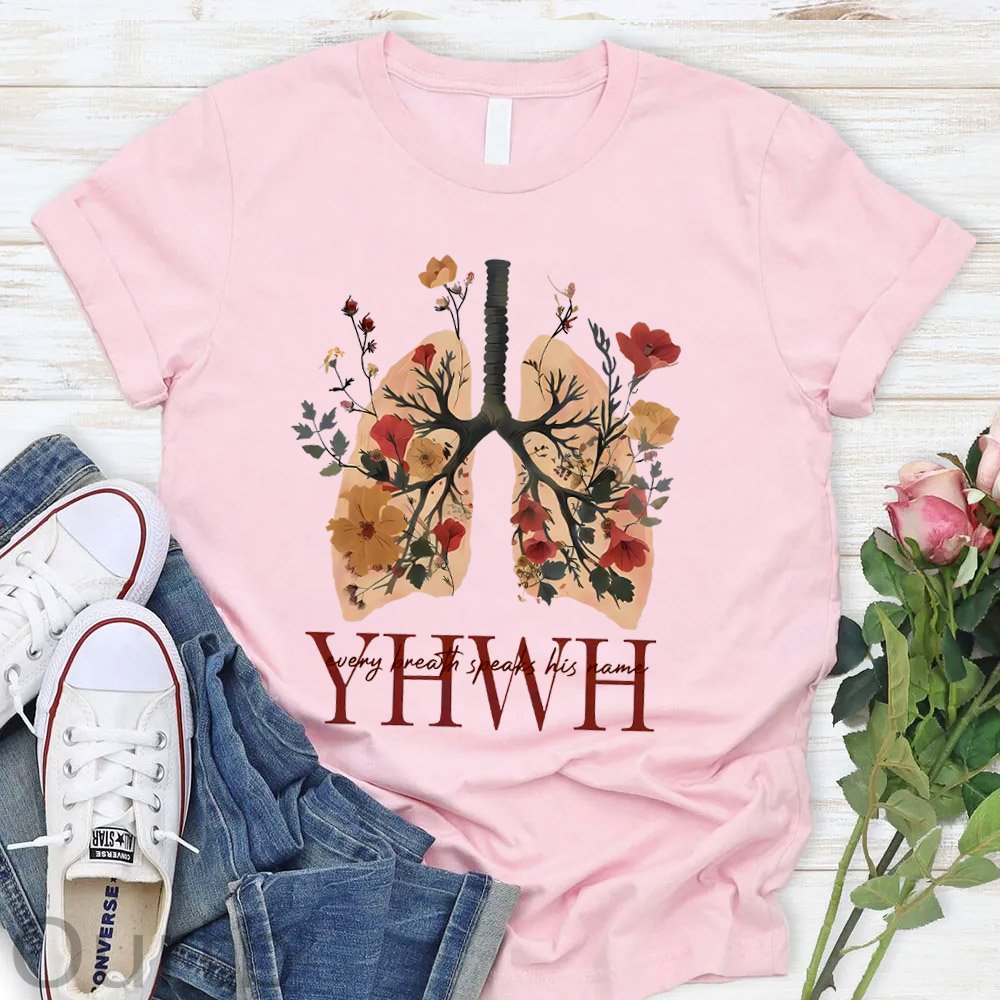 YHWH Every Breath Speak His Name Pattern Round-Neck T-Shirt