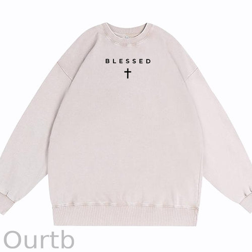 Cross Blessed Cotton Washed Long Sleeve Sweatshirt/Shirt