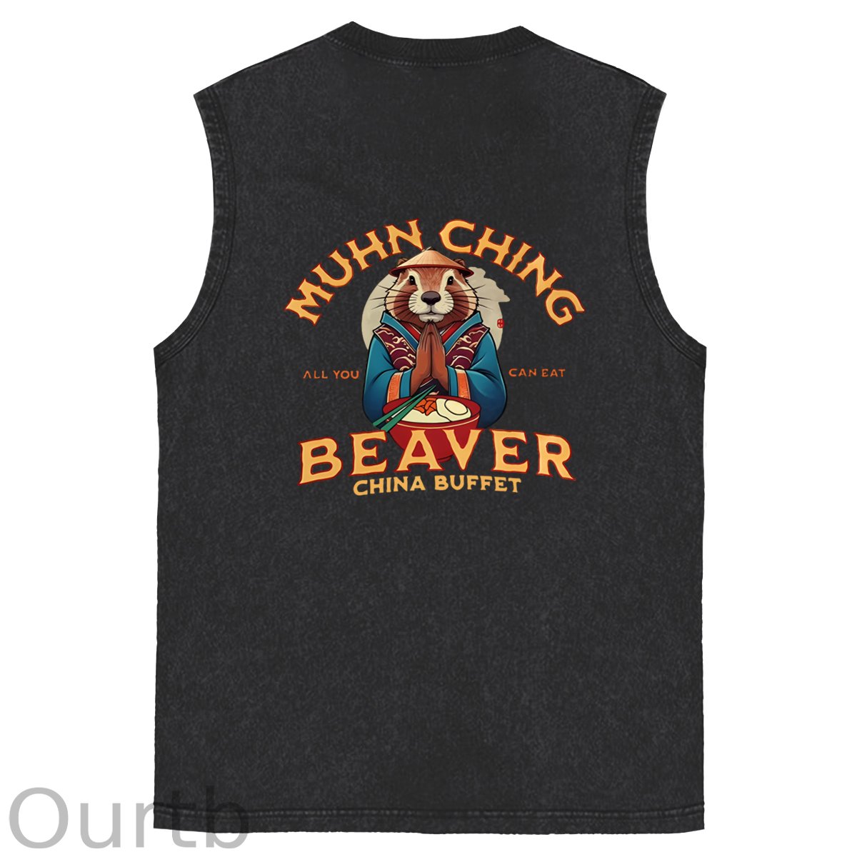 Muhn Ching All You Can Eat Beaver China Buffet Art Print Cotton Sleeveless Tank Tops