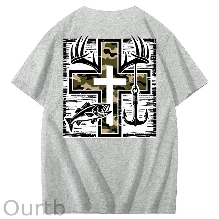 Camo Cross Antlers Faith 100% Cotton T-Shirt