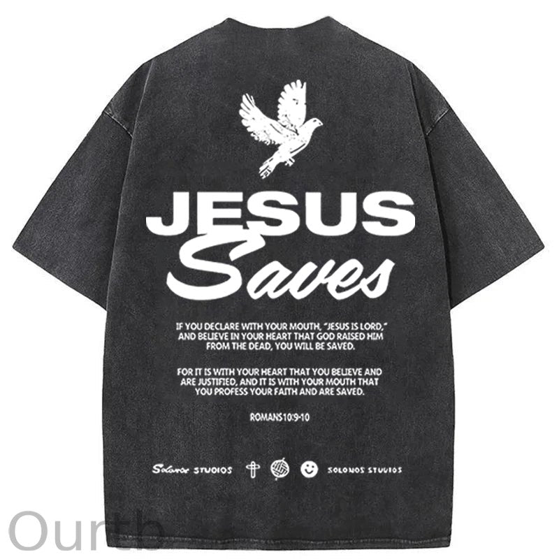 Jesus Saves Washed Cotton T-Shirt