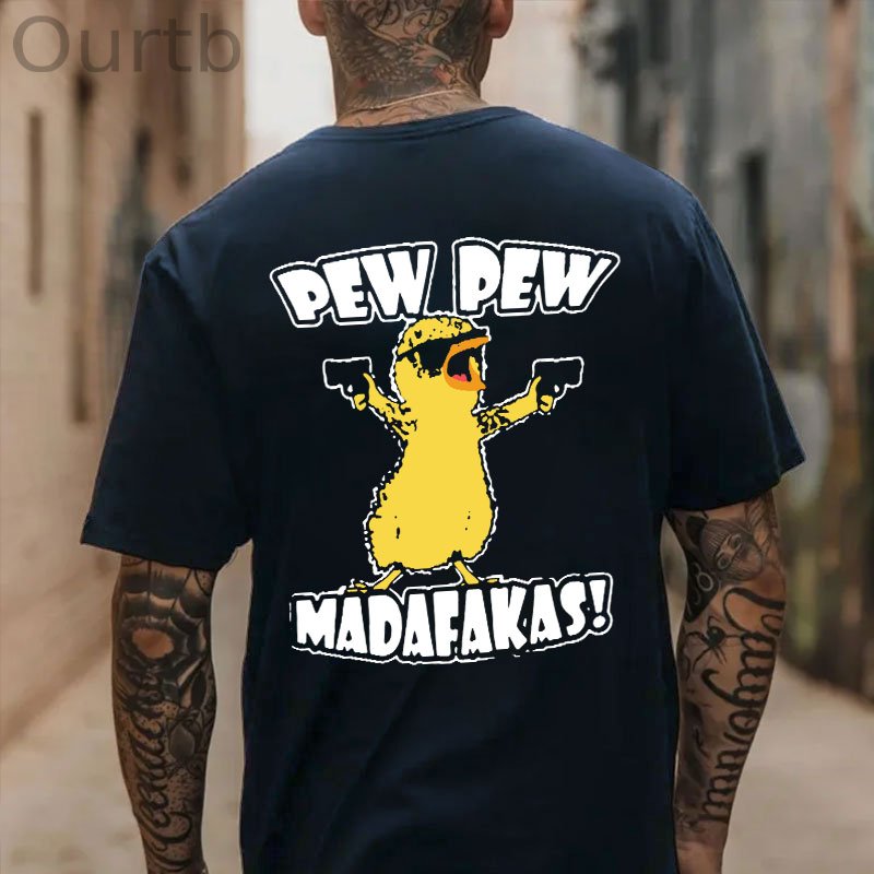 Yellow Duck Carries Pistol Letter Graphic Black Print T-shirt