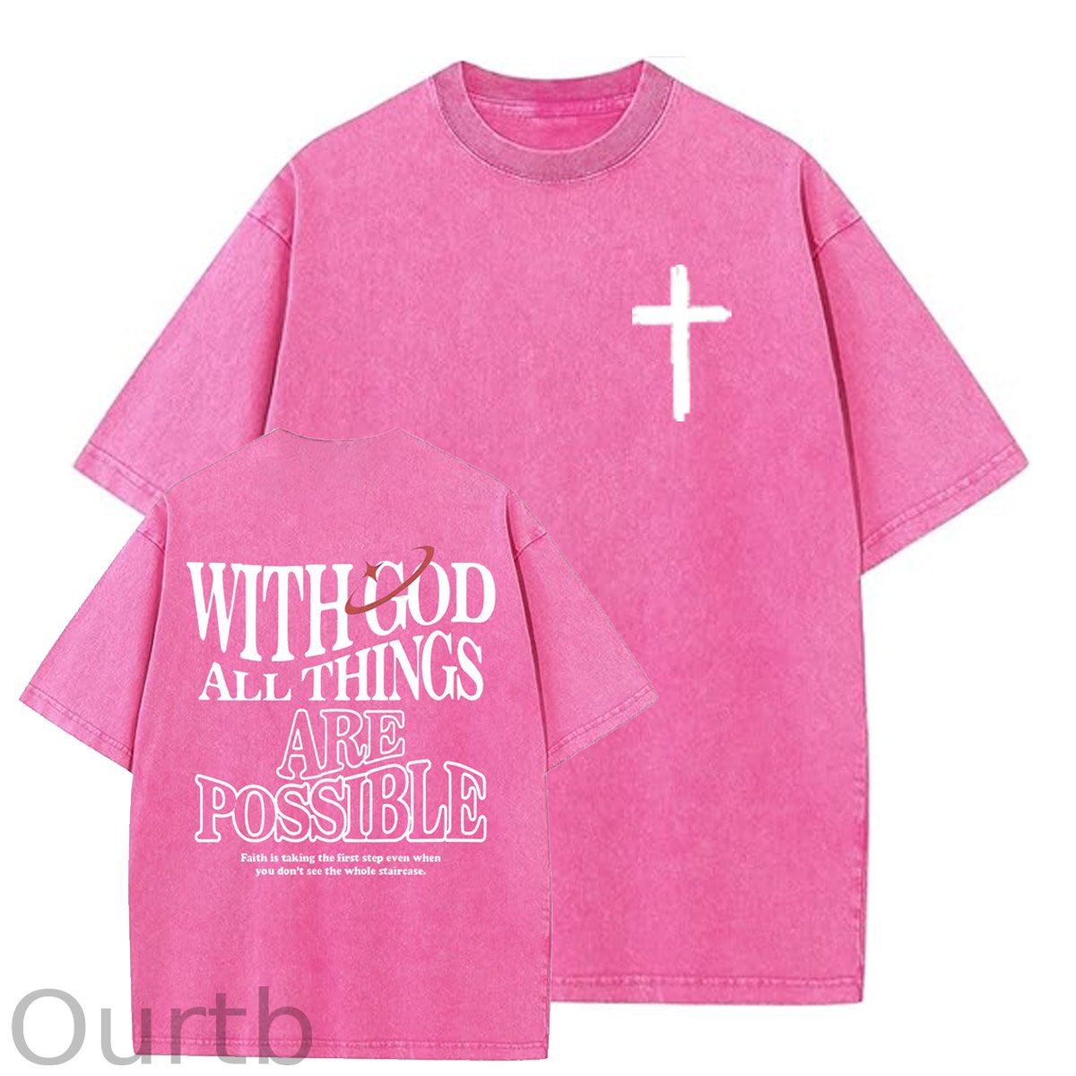 White God All Things Are Possible  Washed And Distressed Pattern Crew Neck T-Shirt