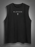 Cross Blessed Print Cotton Sleeveless Tank Tops