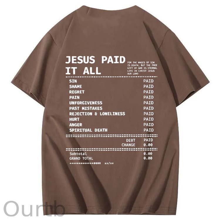 Jesus Paid It All Pattern Print Crew Neck T-Shirt