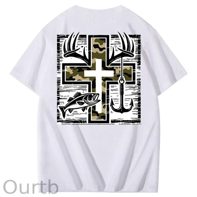 Camo Cross Antlers Faith 100% Cotton T-Shirt