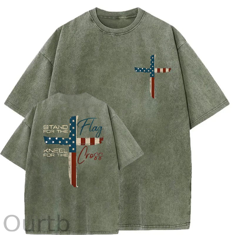 Stand For The Flag Kneel For The Cross 4th Of July Washed T-Shirt
