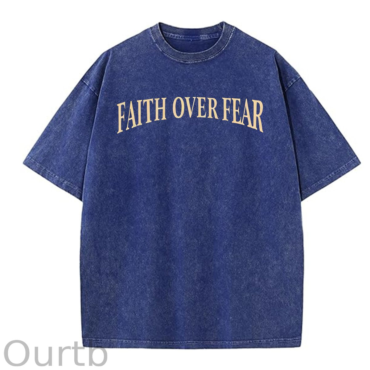 Faith Over Fear  Pattern Washing And Aging Process Crew Neck T-Shirt
