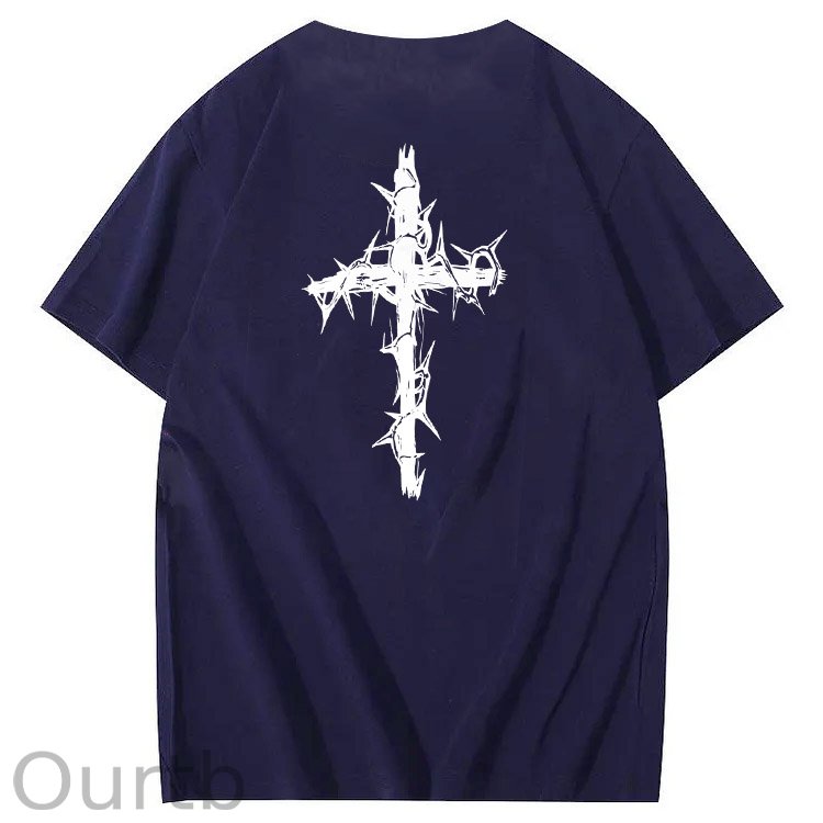 Nails Cross Pattern Print Crew Neck T-Shirt
