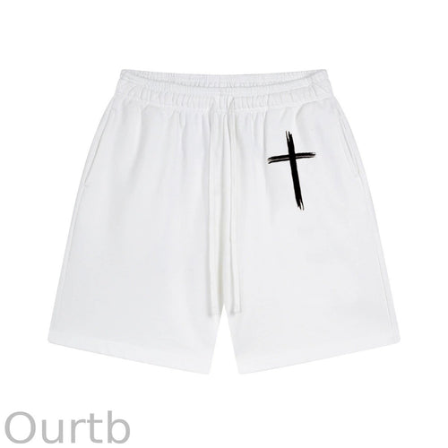 Cross Pattern Print Craft Shorts Pants