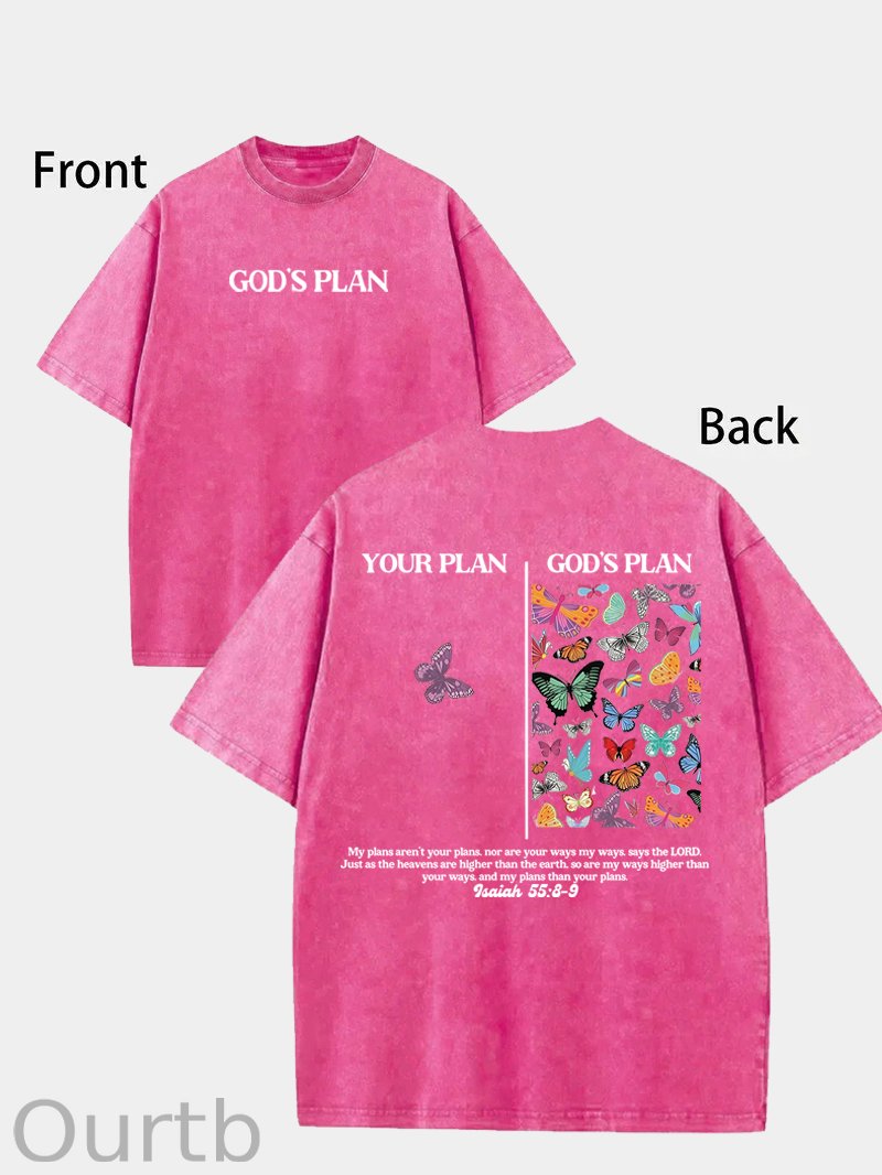 [ New Collection For Women ] God's Plan Unisex Washed T-Shirt, Christian t shirts, Vintage 90s Graphic Tee, Gift Top Womenswear Cotton Streetwear Summer, Gift For Her, For Mom, For Womenswears