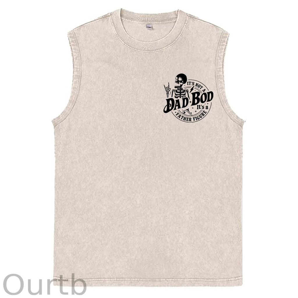 It's Not A Dad Bod It's A Father Figure Print Washed Cotton Sleeveless Tank Tops