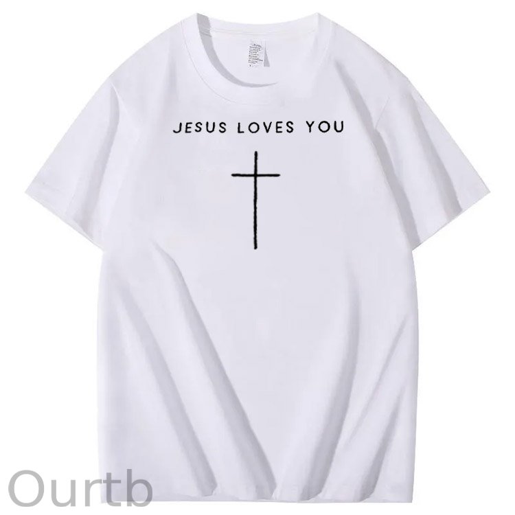 Jesus Loves You Pattern Print Crew Neck T-Shirt