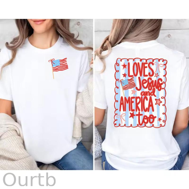 Love Jesus And America Too Pattern Round-Neck T-Shirt