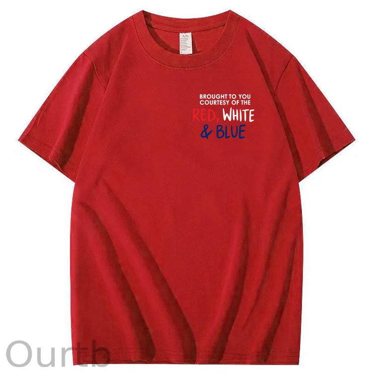 Red White And Blue  Pattern Print 100%Cotton T-Shirt