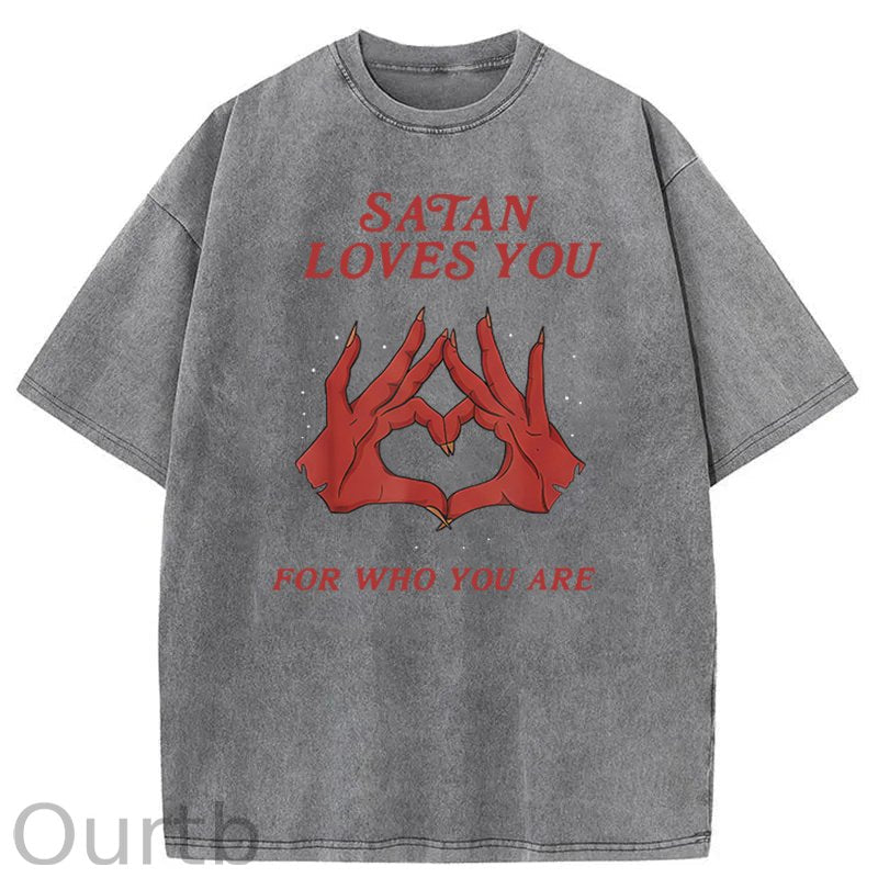 Satan Loves You Washed Cotton T-Shirt