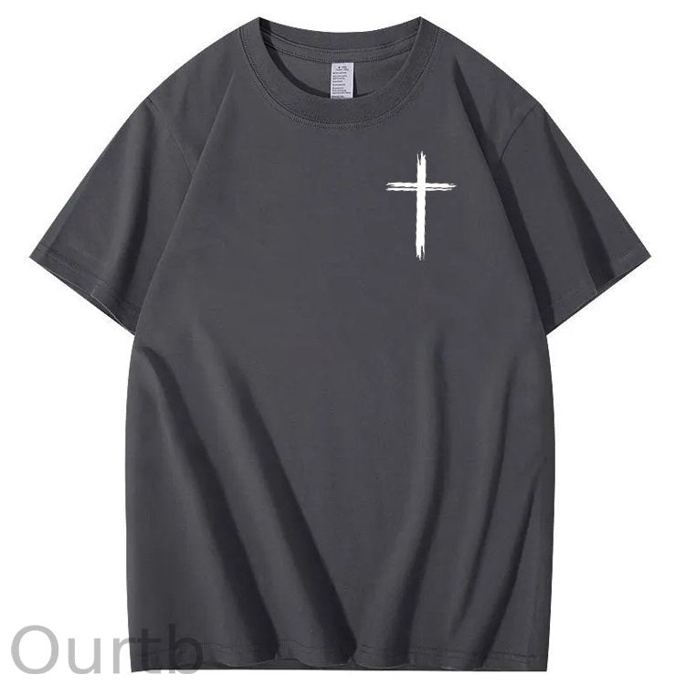 Jesus Died For Me Now I Live For Him Pattern Crew Neck T-Shirt