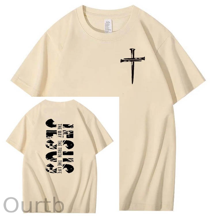 Jesus The Way The Truth The Life  Pattern Print Crew Neck T-Shirt
