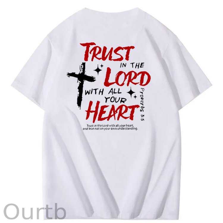 Trust In The  Lord Pattern Print Crew Neck T-Shirt