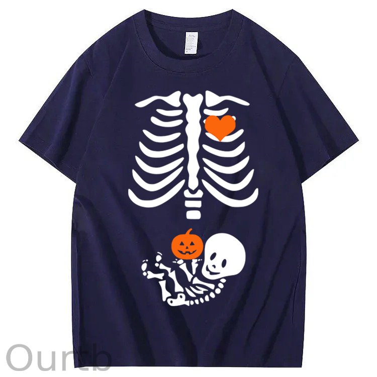 Skeleton Halloween Maternity Pregnancy Announcement Fall Mom 100% Cotton T-Shirt